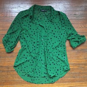 a.n.a. Petite size PM green polka dot blouse